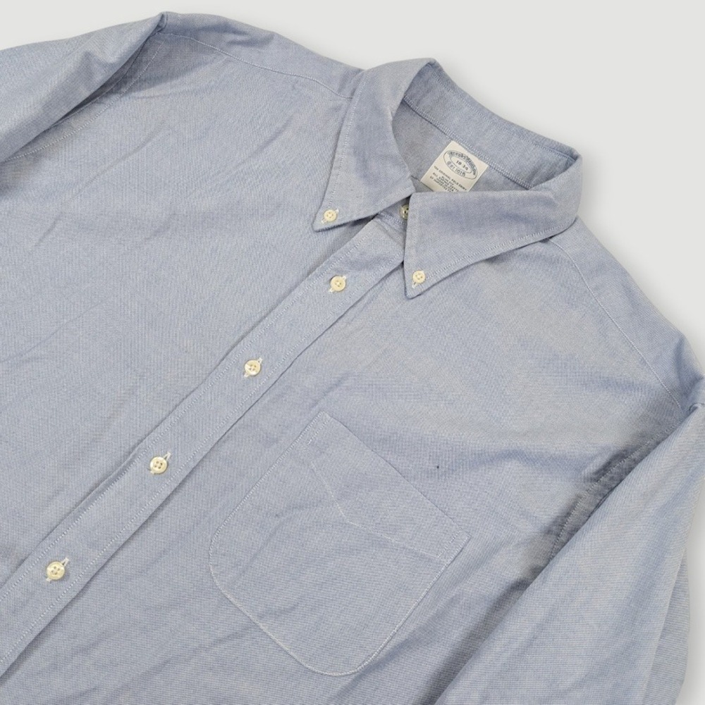 Vintage Brooks Brothers Oxford Dress Shirt Mens 18-34 Blue Slim Fit USA Made